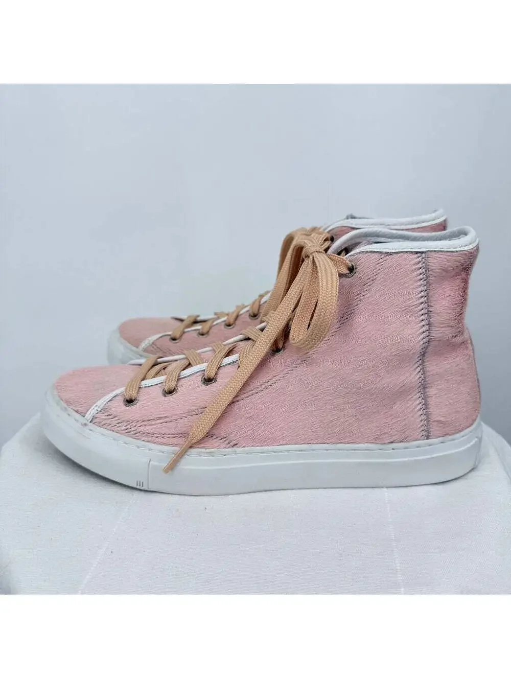 Women's Diemme Veneto High Italian Calf Hair Pink & White Sneakers IT40/US W 9.5